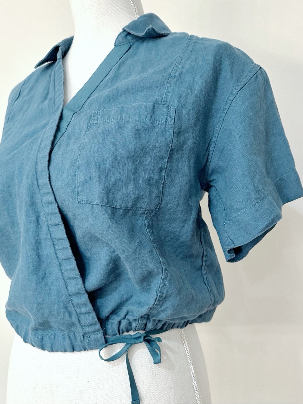 Athleta Teal Linen Wrap Blouse Size Xsmall - Picture 6 of 9